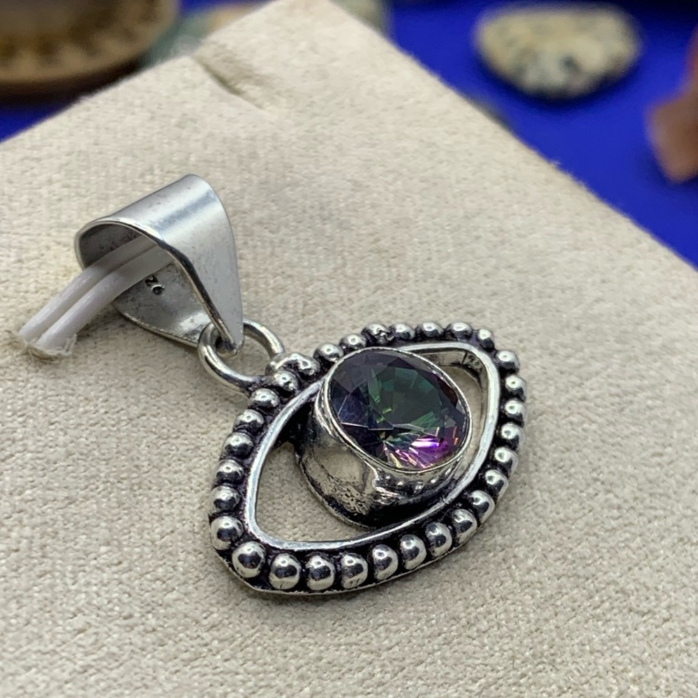 Mystic Topaz Lucky “Evil Eye” Pendant! .925 Sterling Silver Overlay, Handmade! - Picture 12 of 16